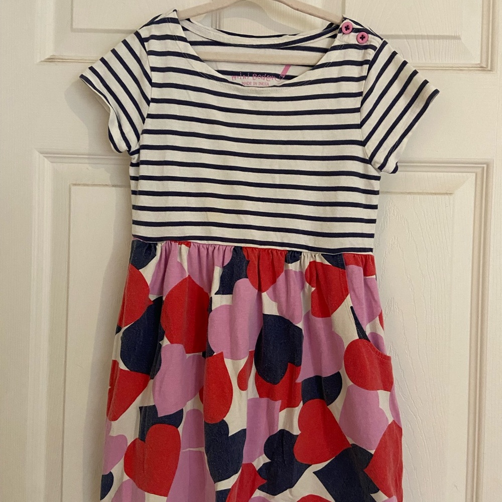 Mini Boden Dress Navy Stripes Heart Dress Size 5-6 Years Spring Dress Outfit